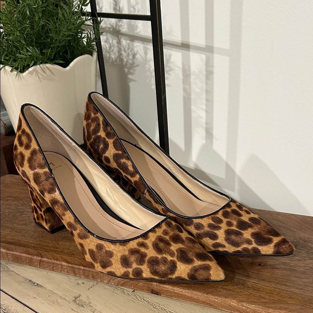 Marc Fisher Leopard Print Block Heel Pumps - Brown/Tan